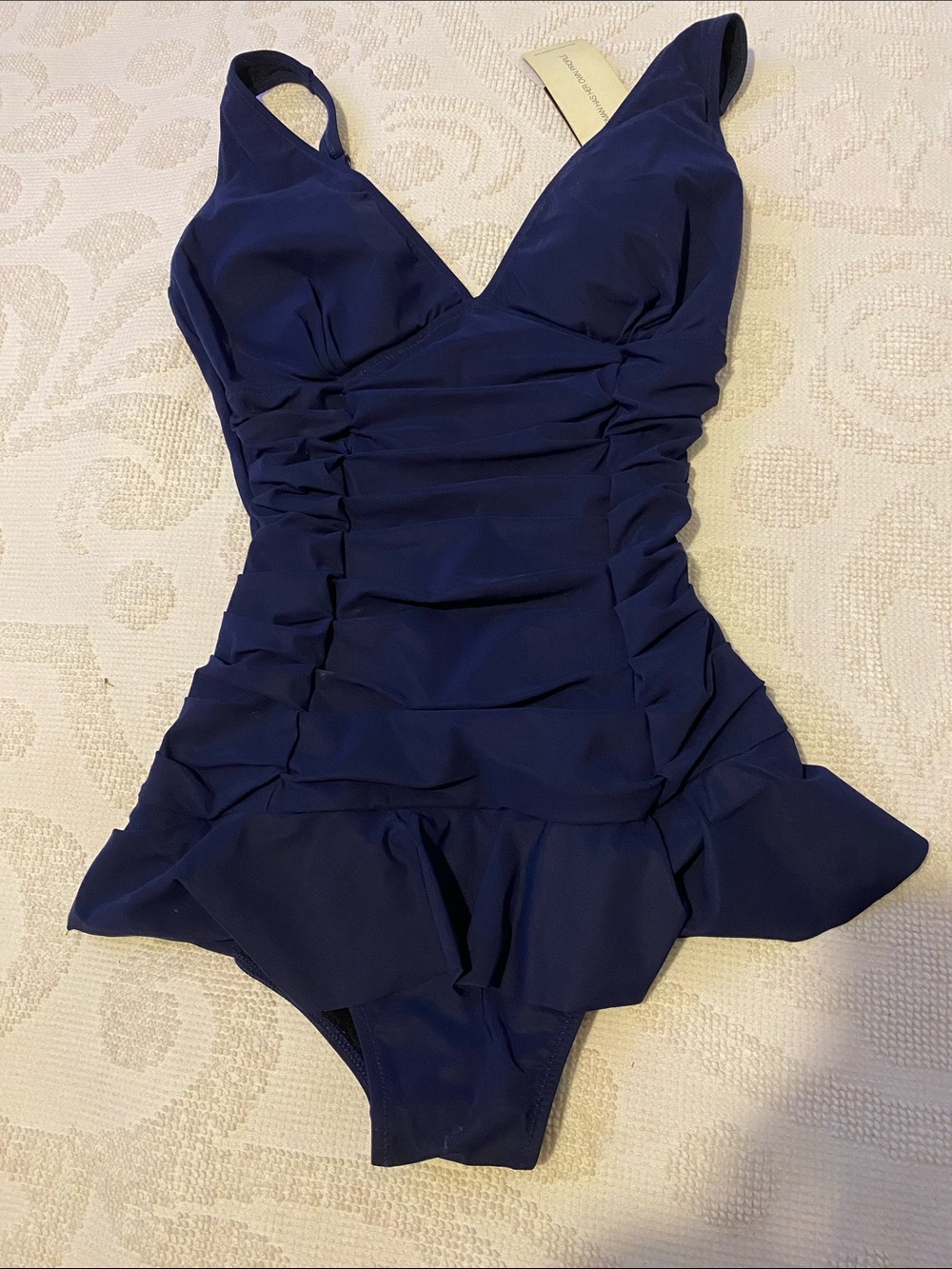 Gottex Navy Ruched One-Piece Swimsuit with Ruffle Hem